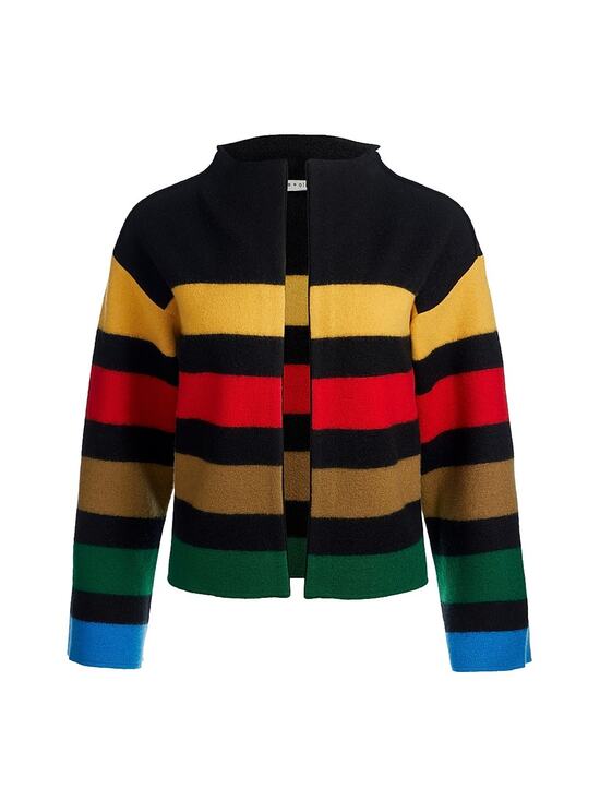 Olivia Sweaters - Alice + Olivia Striped Black Multi Pearson Sweater Jacket Size M